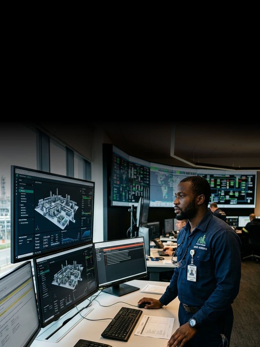 Salle de contrôle industrielle en cours d’analyse